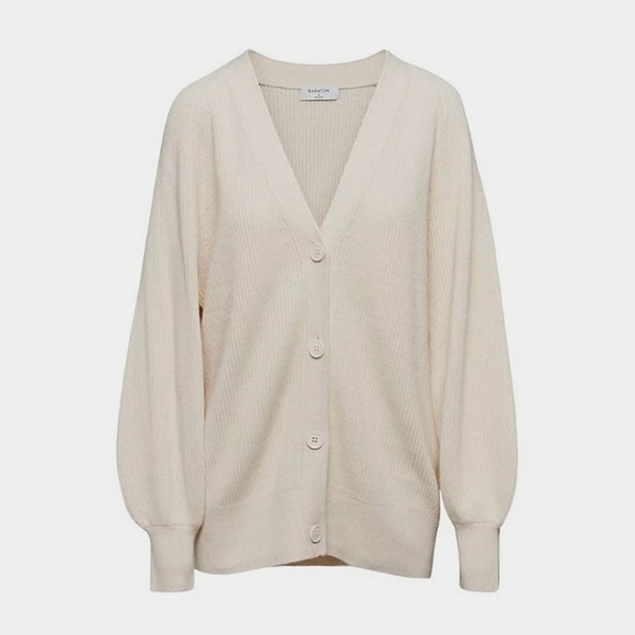 Aritzia Babaton Bespoke Wool Linen Blend Cardigan XS Ivory White V-Neck - Picture 2 of 8